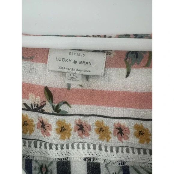 Lucky Brand Womens Floral Print Y2K Boho Peasant Flutter Blouse Size L T1000 - Picture 7 of 16
